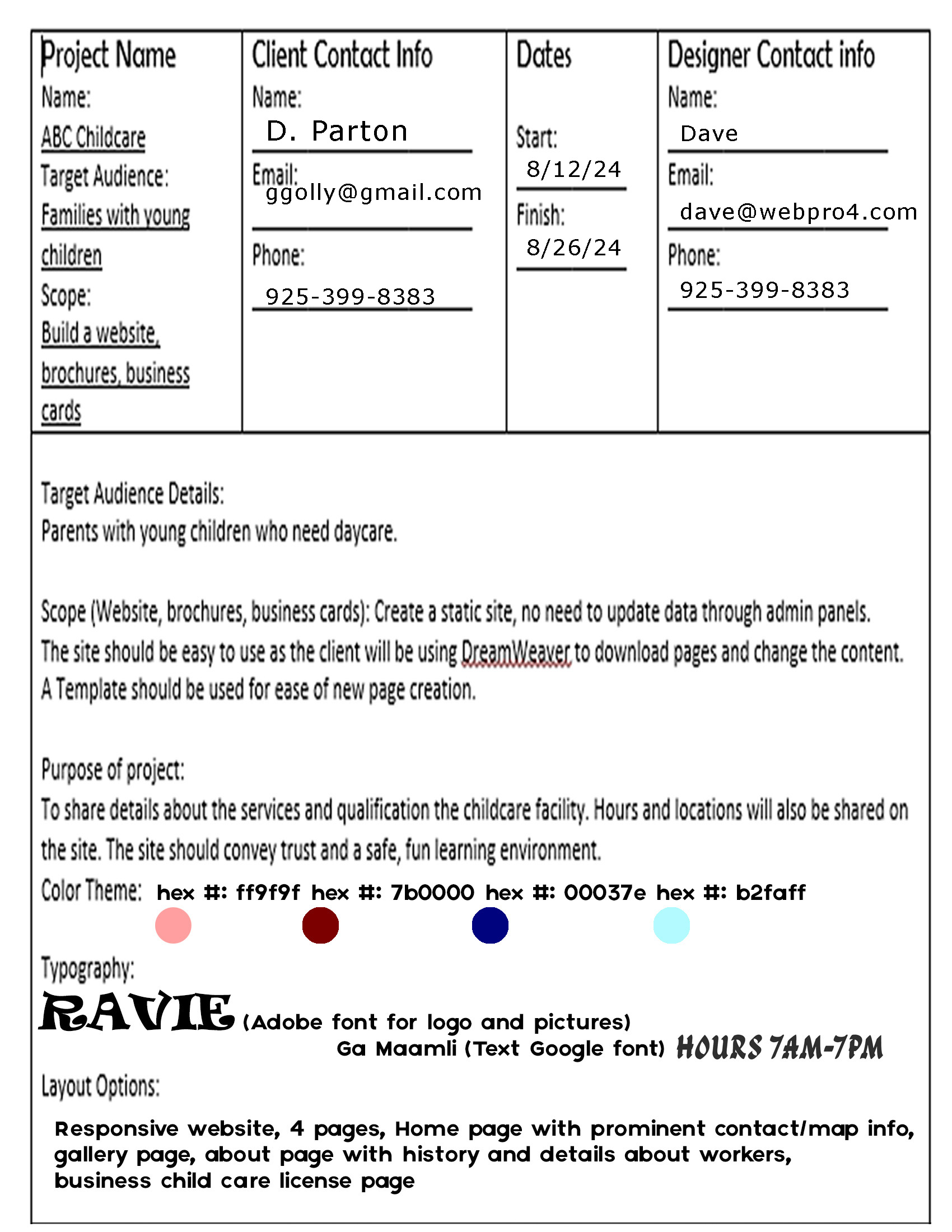 Webpro4.com scope form handout